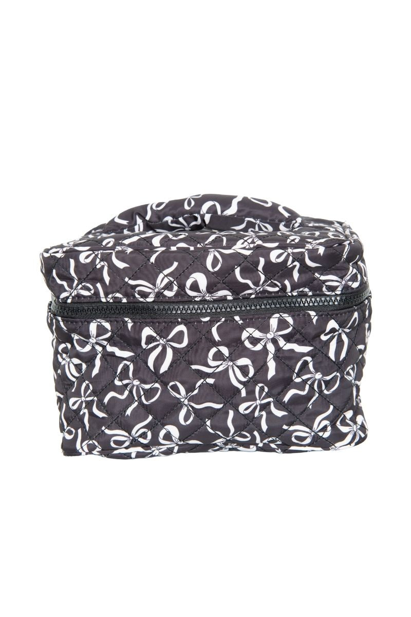 Black & White Coquette Bows Quilted Cosmetic Bag