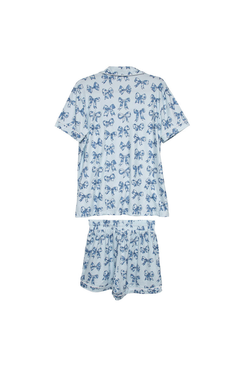 Light Blue Toile Coquette Bows Wholesale Cotton PJ Set