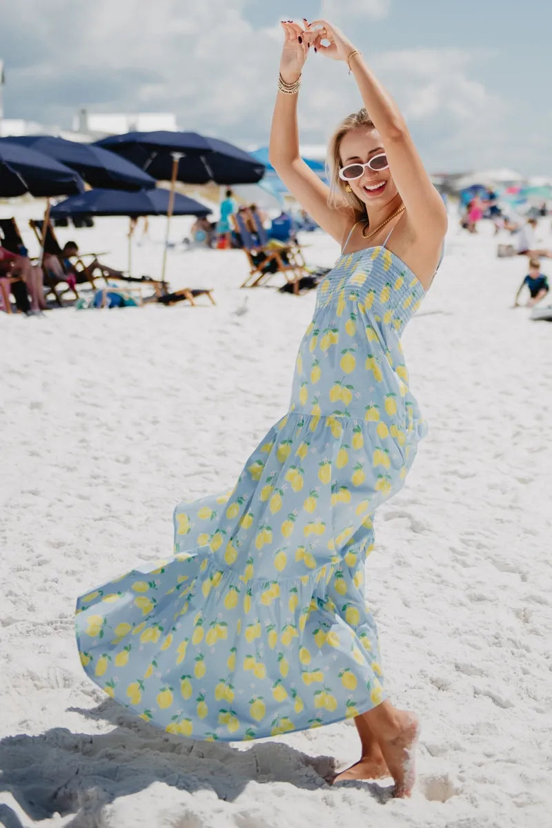 Zesty Lemons Maxi Summer Dresses Wholesale