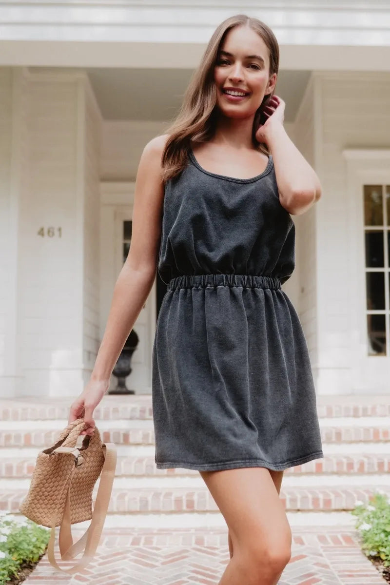 Black Wholesale Garment Washed Summer Dress