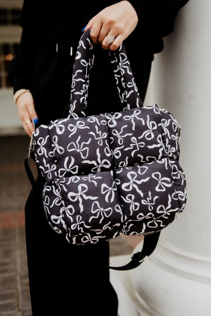 Black Bow Wholesale Mini Puffer Tote Bag