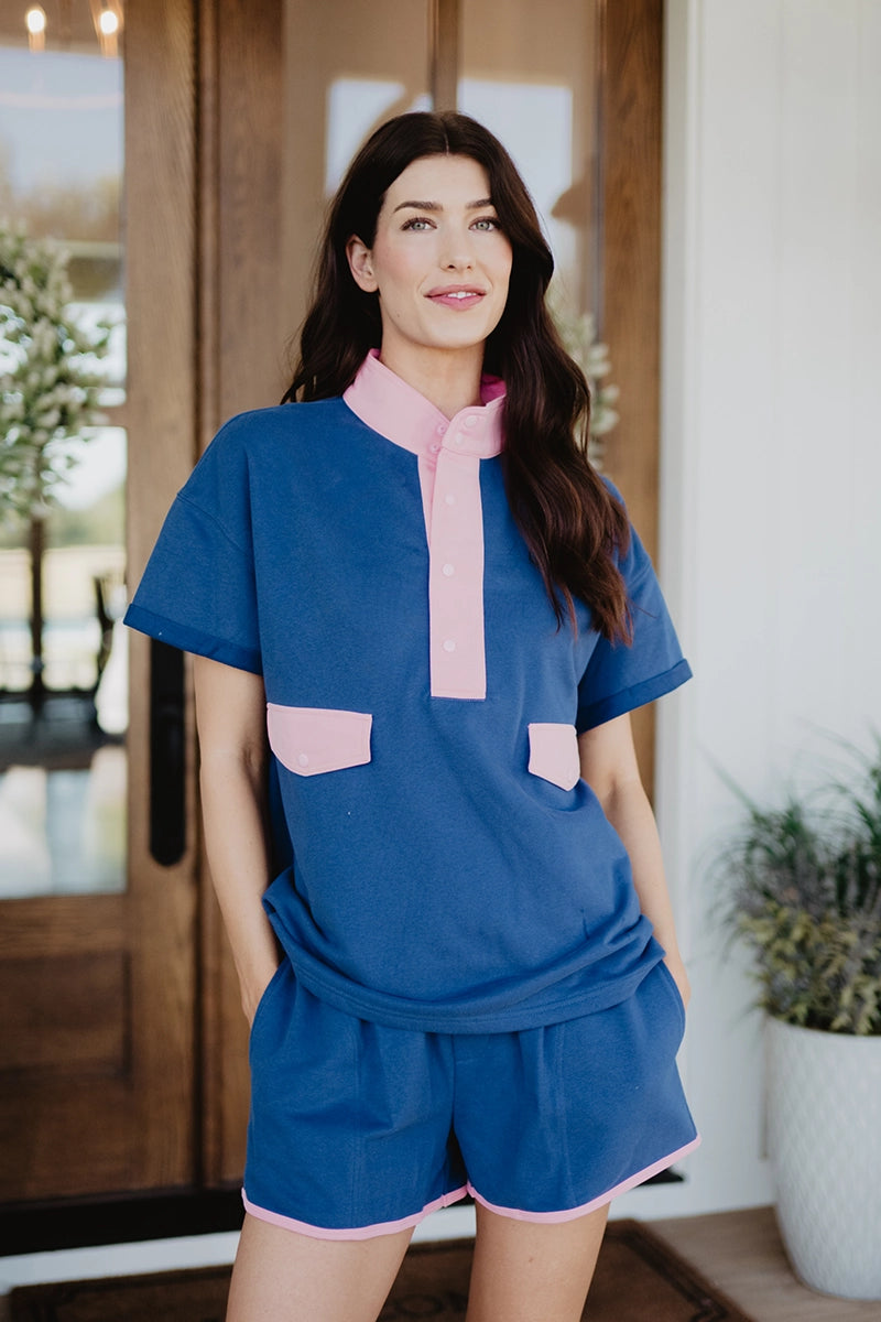 Navy & Pink Short Sleeve Wholesale Snap Set