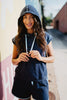 Navy Contrast Trim Hooded Sleeveless Set