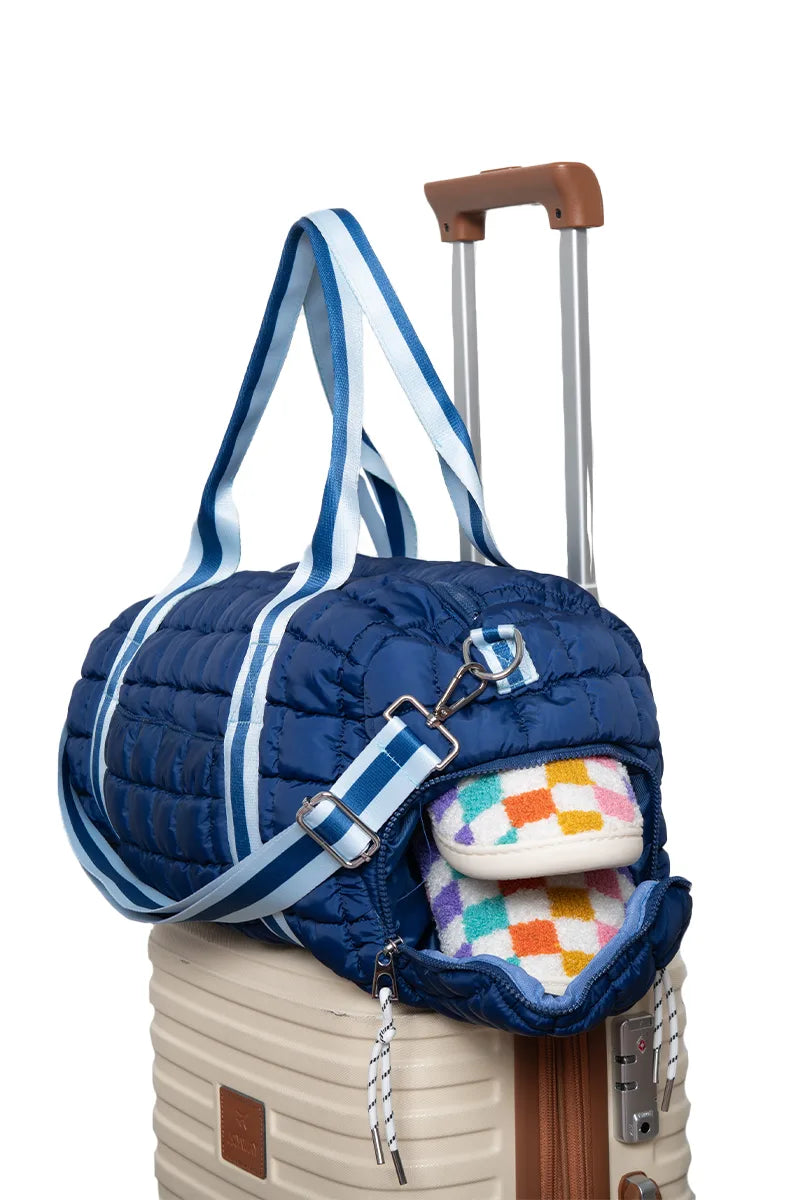Navy Striped Wholesale Quilted Cute Duffel Bag