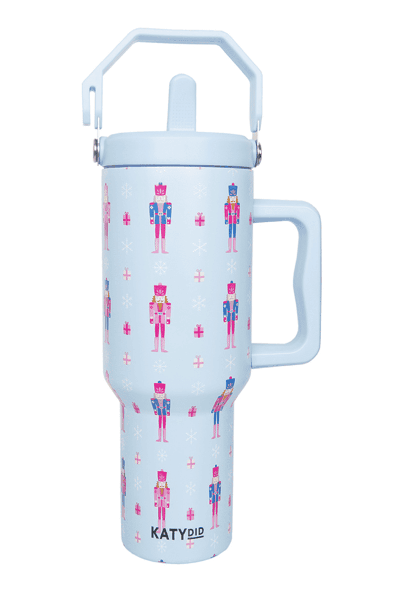 Nutcracker Light Blue Drink 38 Oz Tumbler with Lid Handle