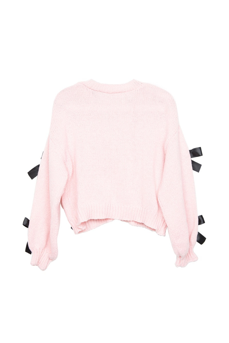 Satin Bow Knit Wholesale Cardigan Sweater