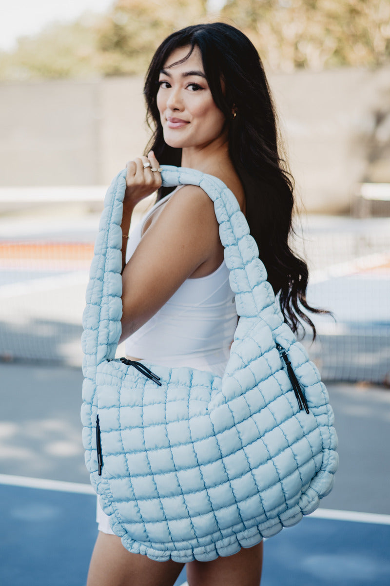 Light Blue Wholesale Puffer Quilted Tote Bag