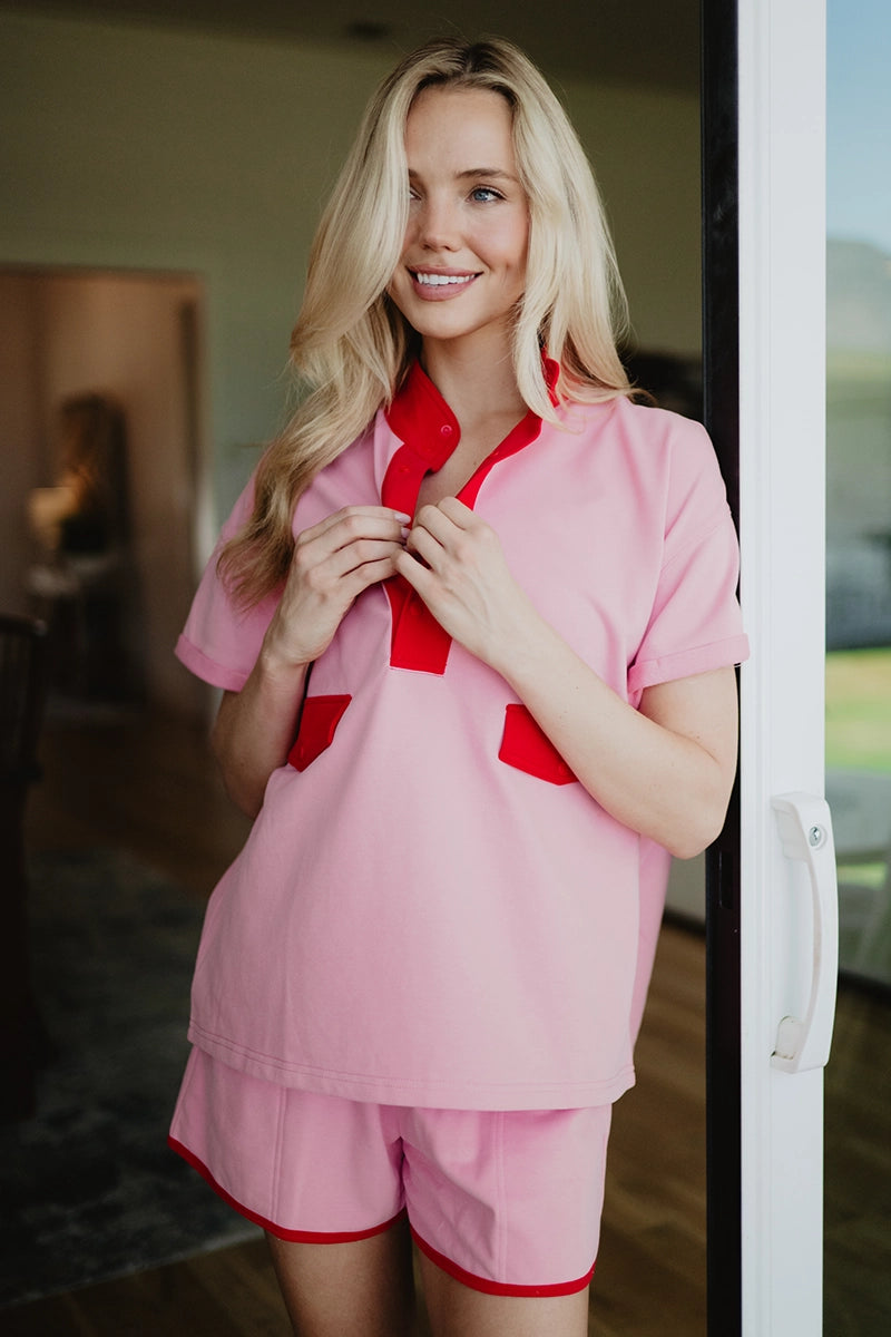 Pink & Red Wholesale Short Sleeve Snap Set