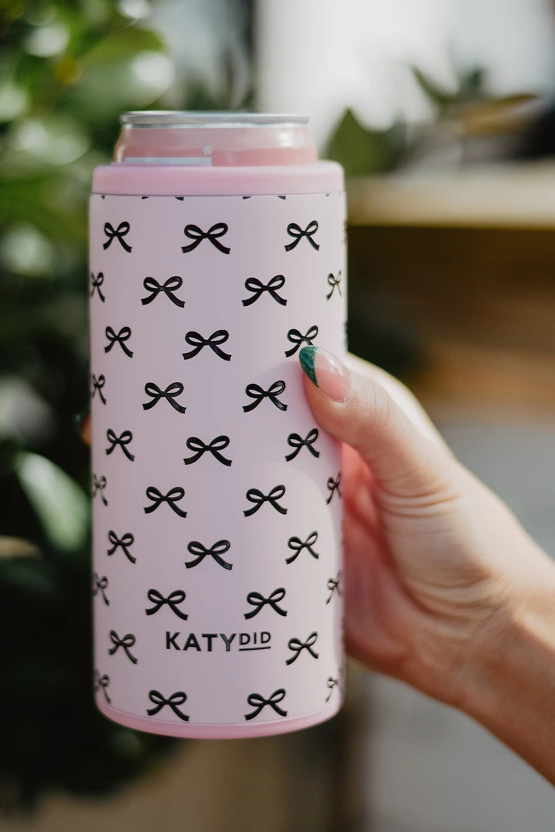 Black & Pink Mini Bows Slim Can Koozie