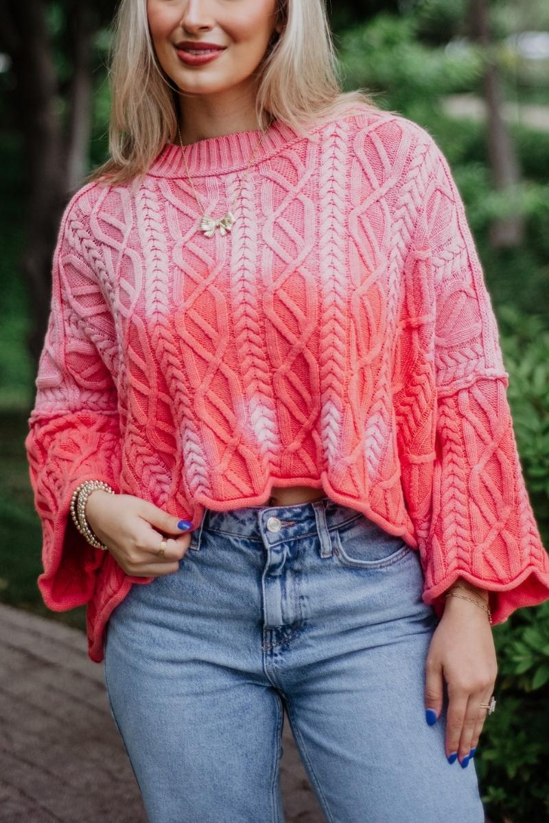 Pink Slouchy Cable Knit Wholesale Sweater