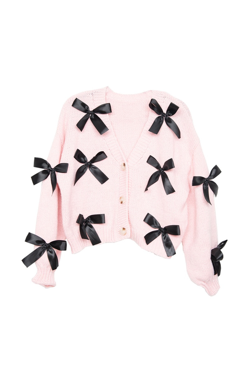 Satin Bow Knit Wholesale Cardigan Sweater