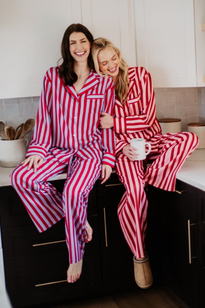 Blush Striped Satin Wholesale Women Matching Pajama Pants