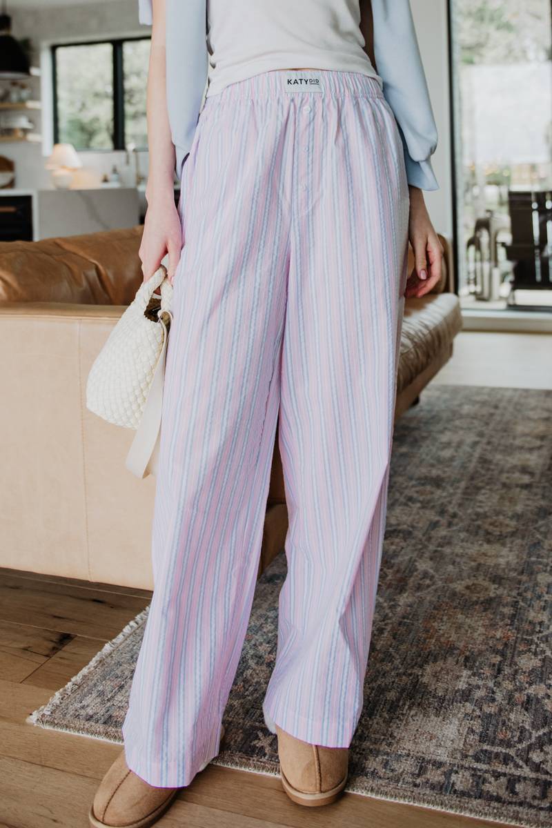 Light Pink and Blue Striped Boxer Lounge Pants