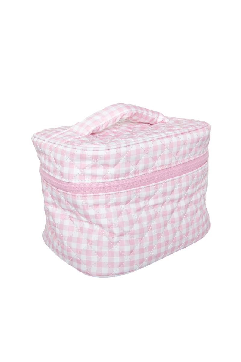 Light Pink Plaid Wholesale Quilted Make Up Bag