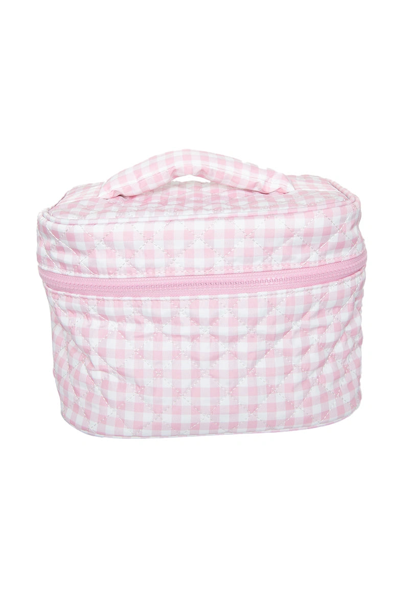 Light Pink Plaid Wholesale Quilted Make Up Bag