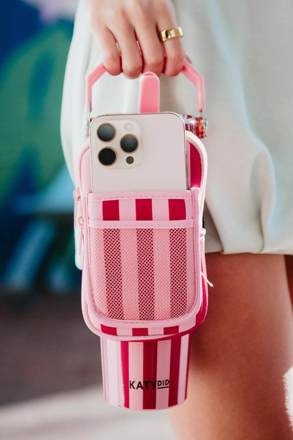 Pink and Wine Striped Wholesale Tumbler Pouch Bag