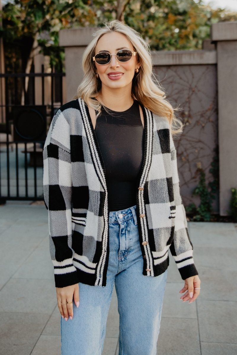 Open Front Wholesale Plaid Gold Cardigan