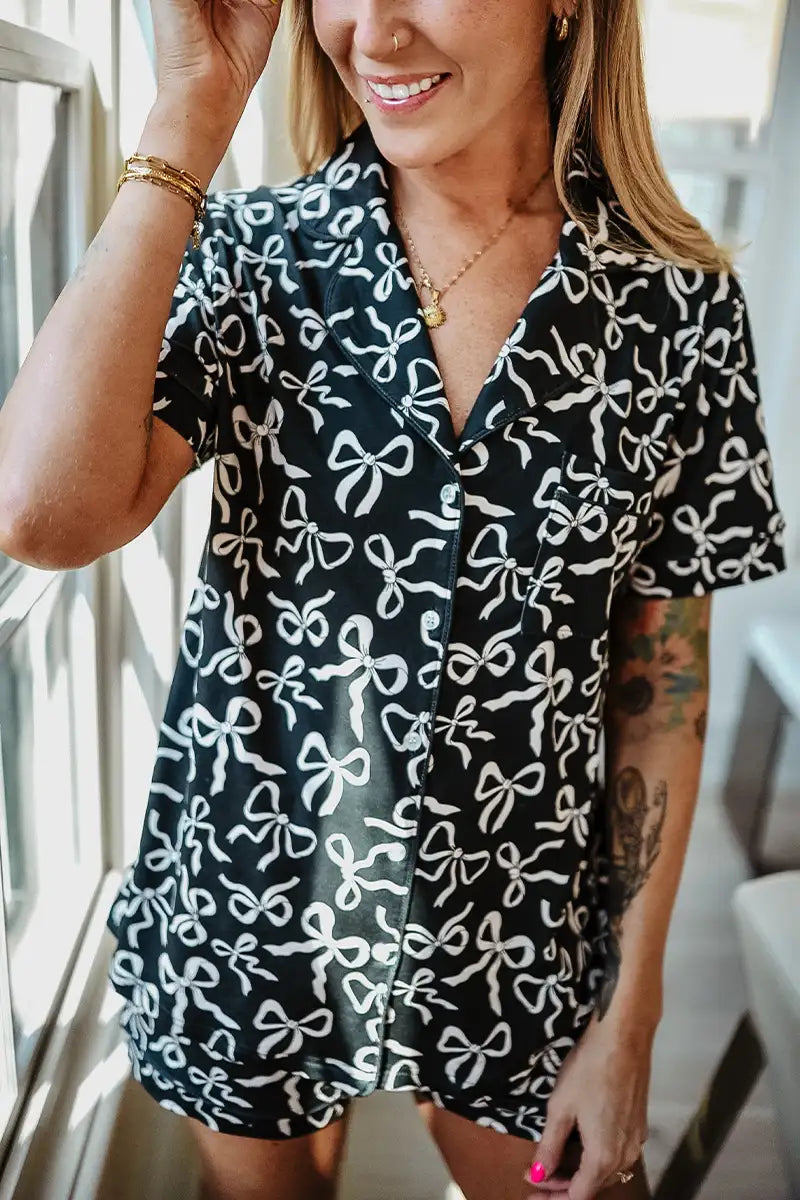 Black Bow Wholesale Matching Pajama Sets