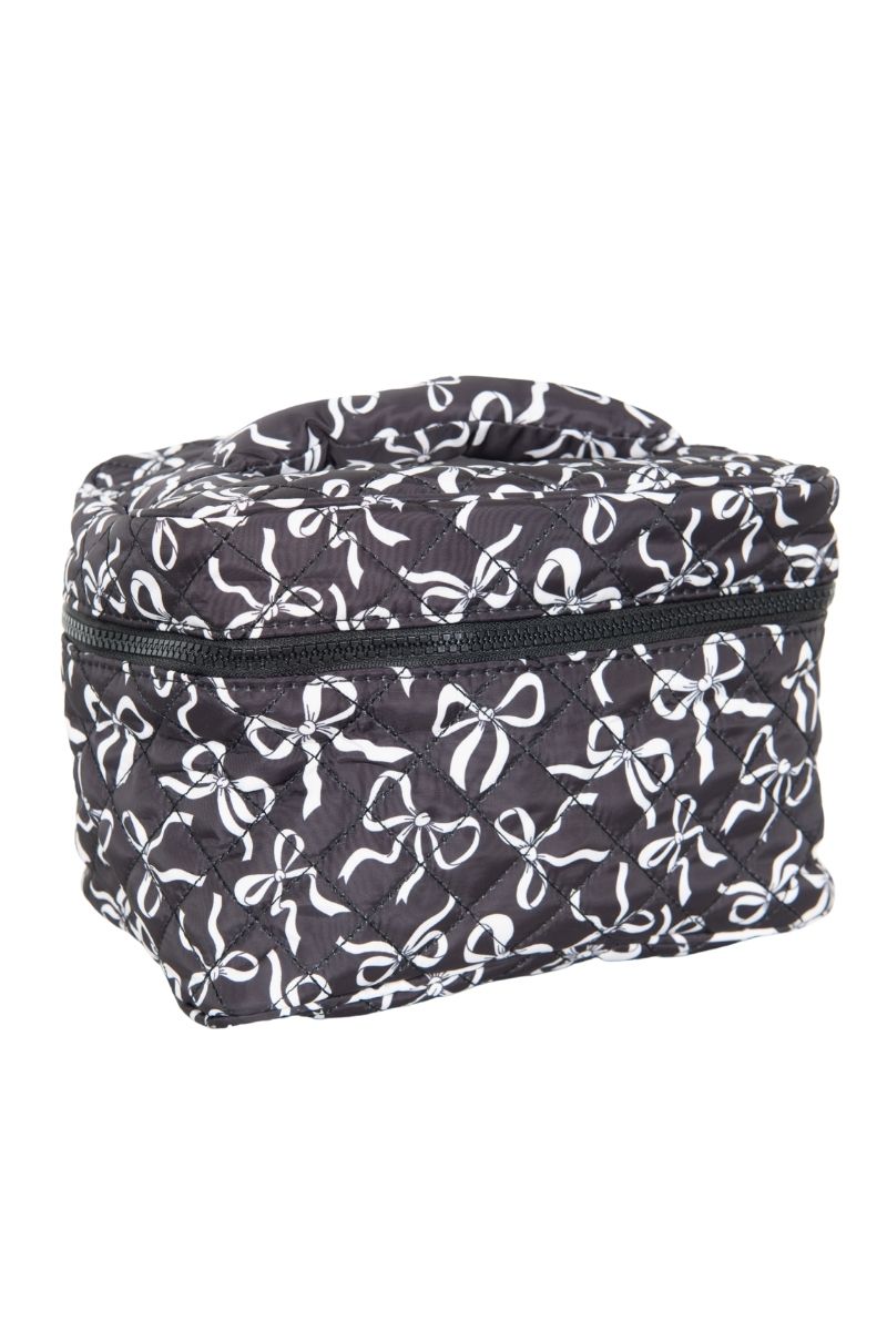 Black & White Coquette Bows Quilted Cosmetic Bag