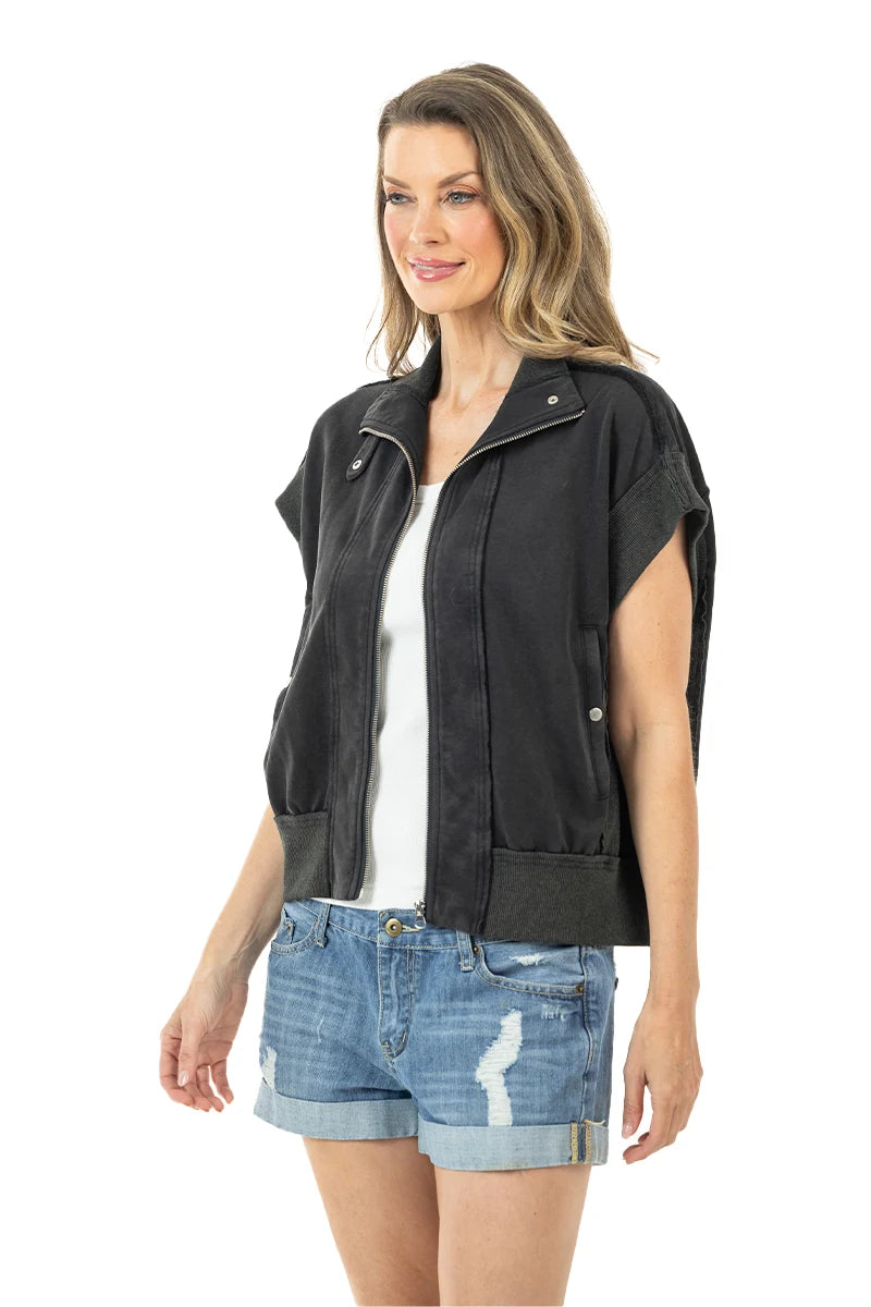 Black Garment Washed Wholesale Cropped Denim Vests