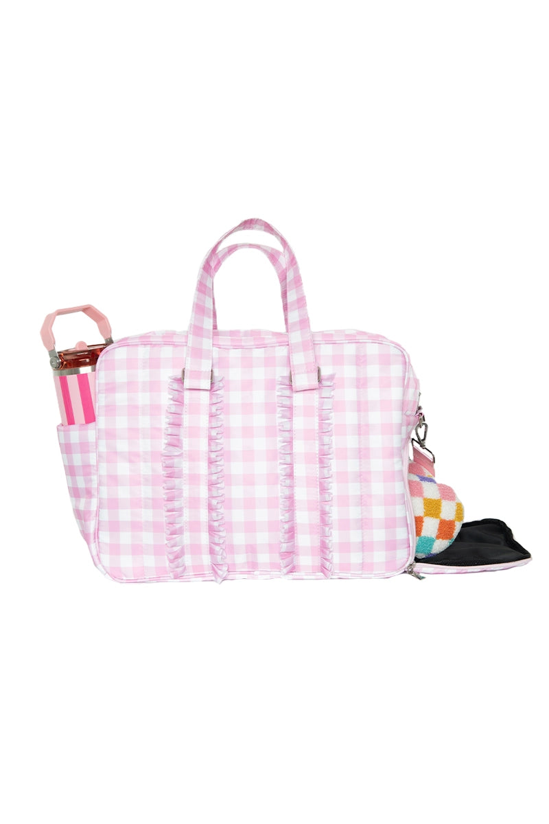 Light Pink Gingham Ruffle Wholesale Weekend Bags Women