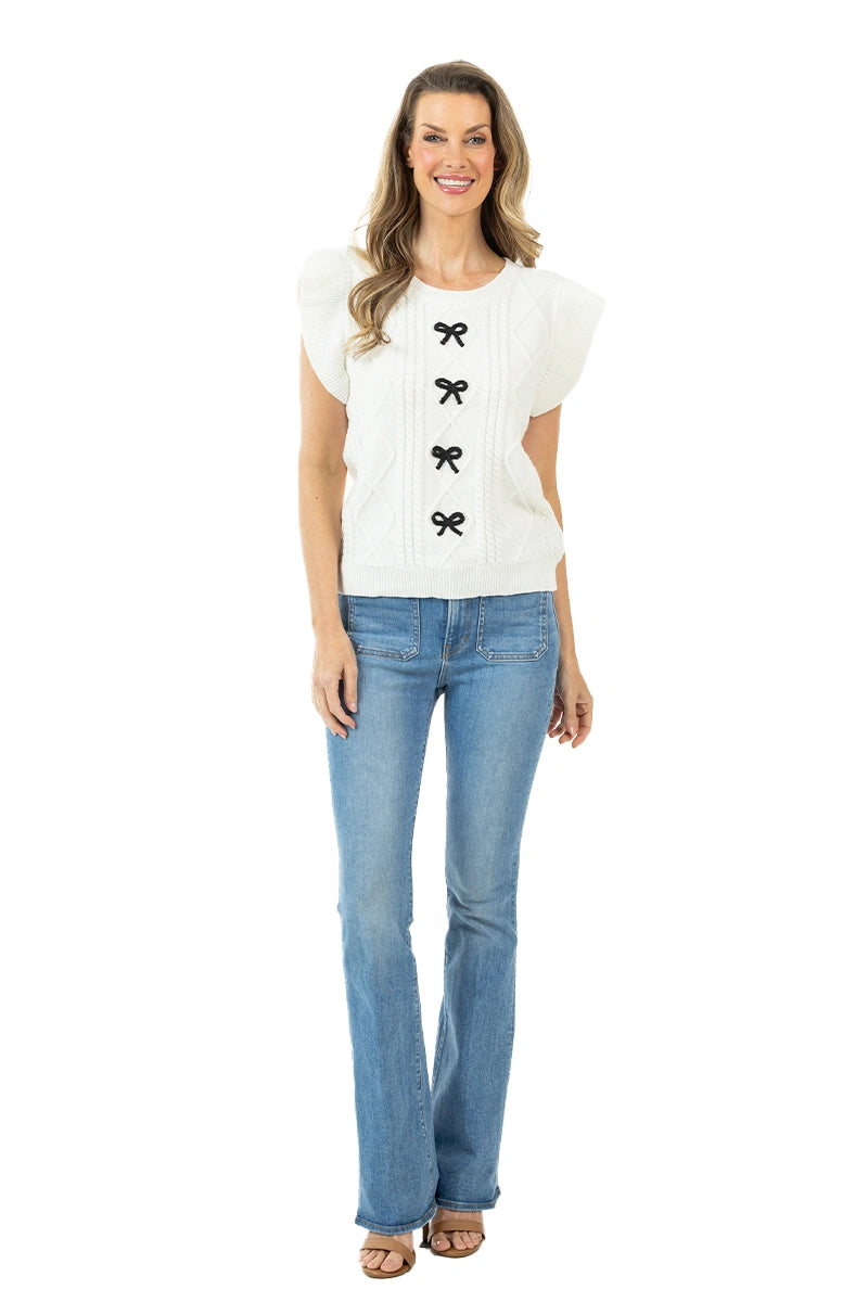 Short Sleeve Bow Sweater (White)