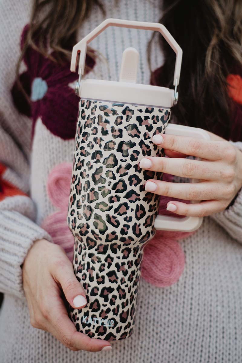 Brown Leopard Wholesale Tumbler with Lid Handle