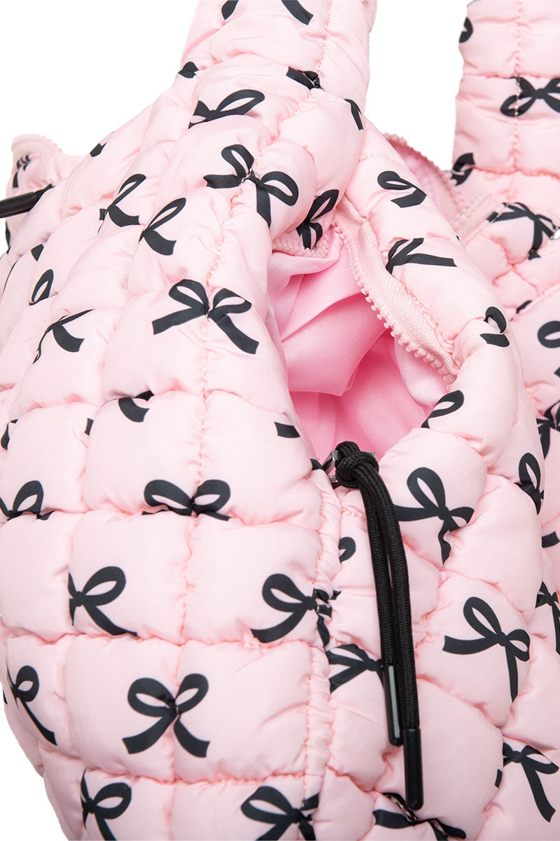 Black & Pink Mini Coquette Bows Wholesale Oversized Puffer Tote Bag