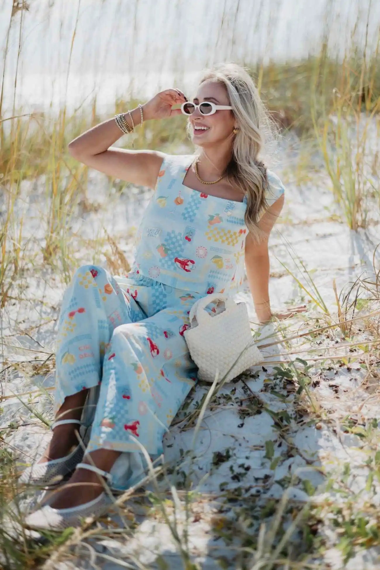 Italian Summer Light Blue Wholesale 2 Piece Pant Set