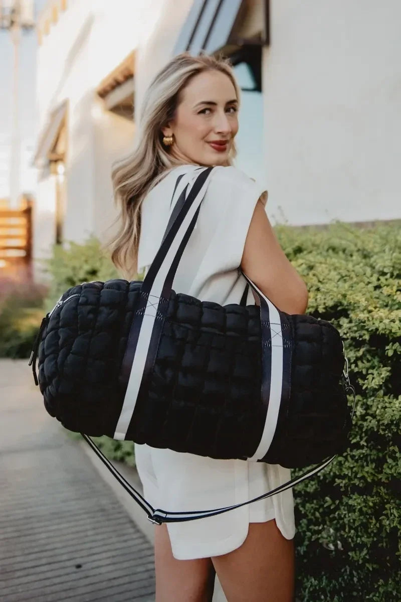 Black Striped Wholesale Quilted Duffel Bag