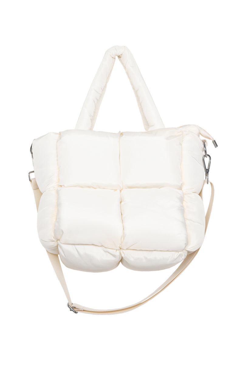 Cream Wholesale Mini Quilted Puffer Tote Bag