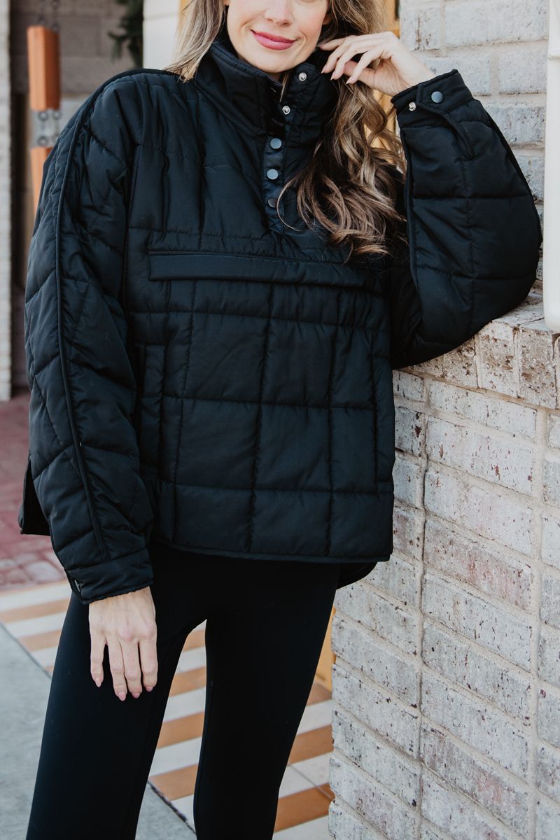 Black Puffer Pullover Wholesale Jacket
