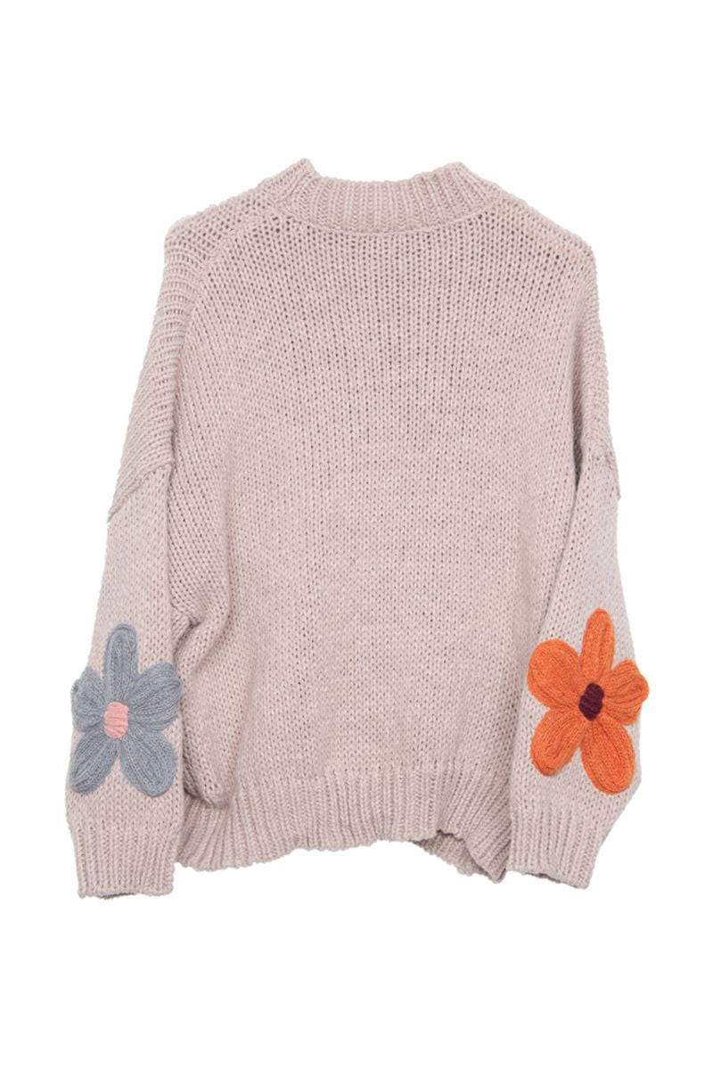 Tan Floral Wholesale Warm Fall Stitched Sweater