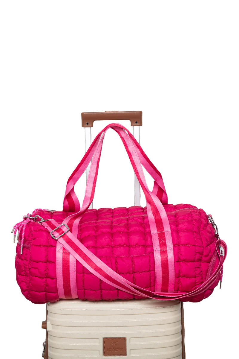Hot Pink Striped Wholesale Quilted Duffel Bag