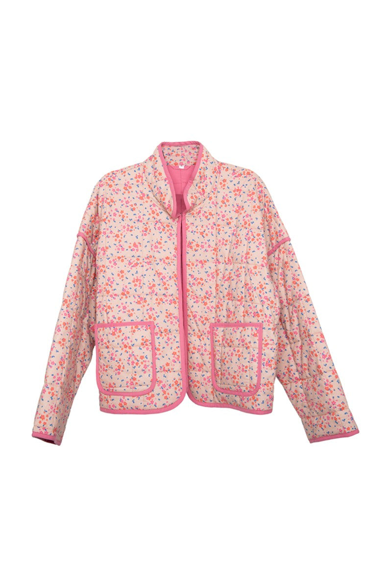 Pink Dainty Floral Women's Wholesale Quilted Jacket