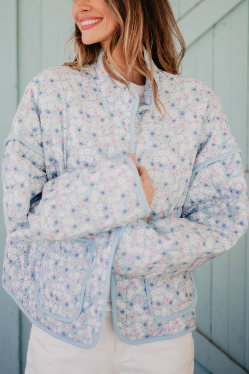 Light Blue Dainty Floral Wholesale Jacket for Women