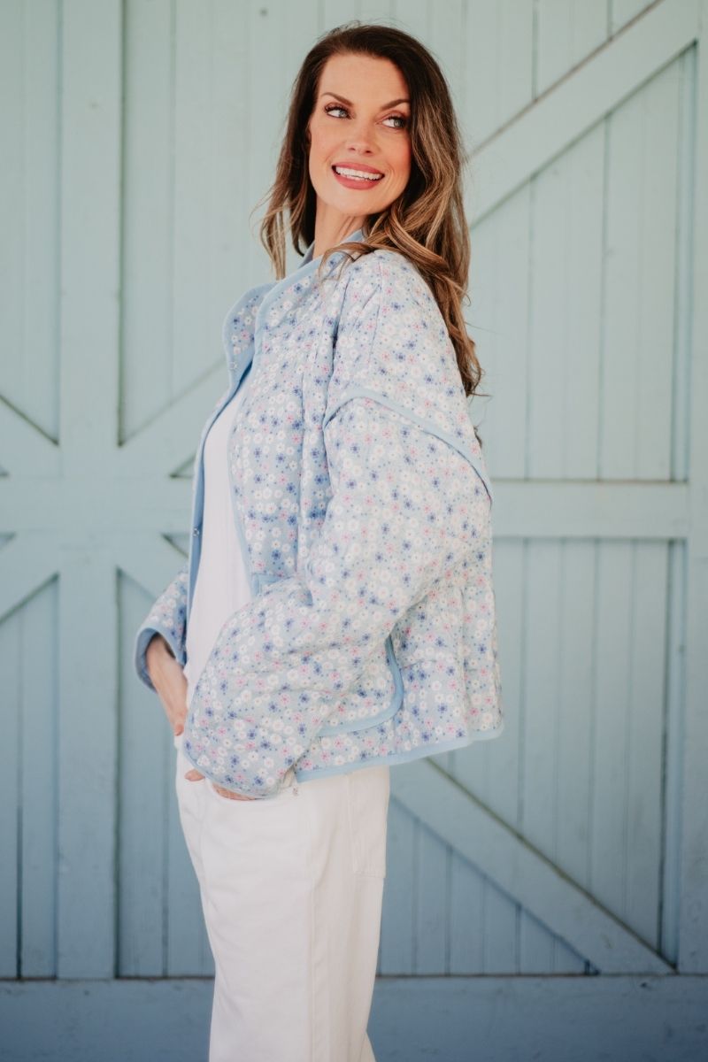 Light Blue Dainty Floral Wholesale Jacket for Women