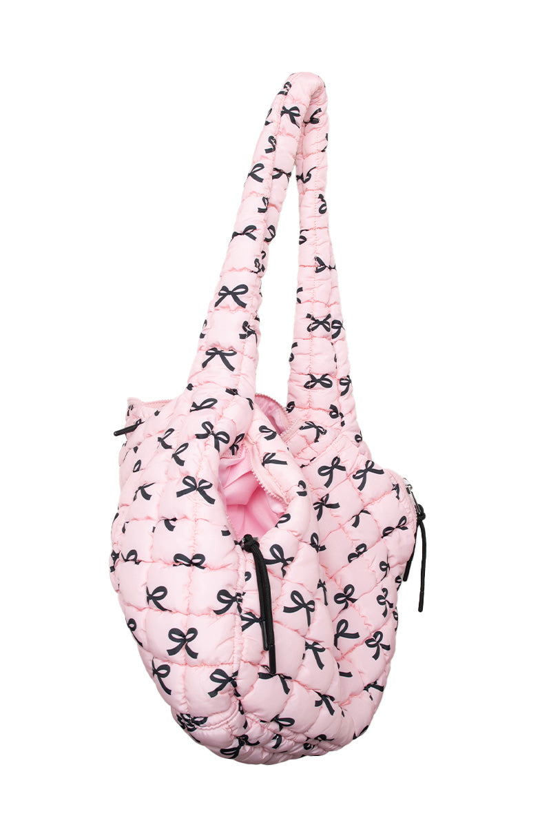 Black & Pink Mini Coquette Bows Wholesale Oversized Puffer Tote Bag