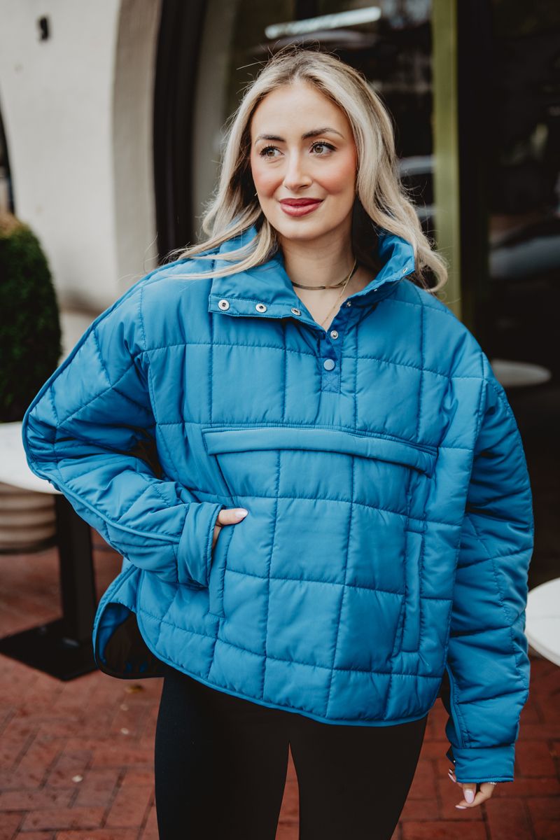 Blue Puffer Wholesale Pullover Jacket
