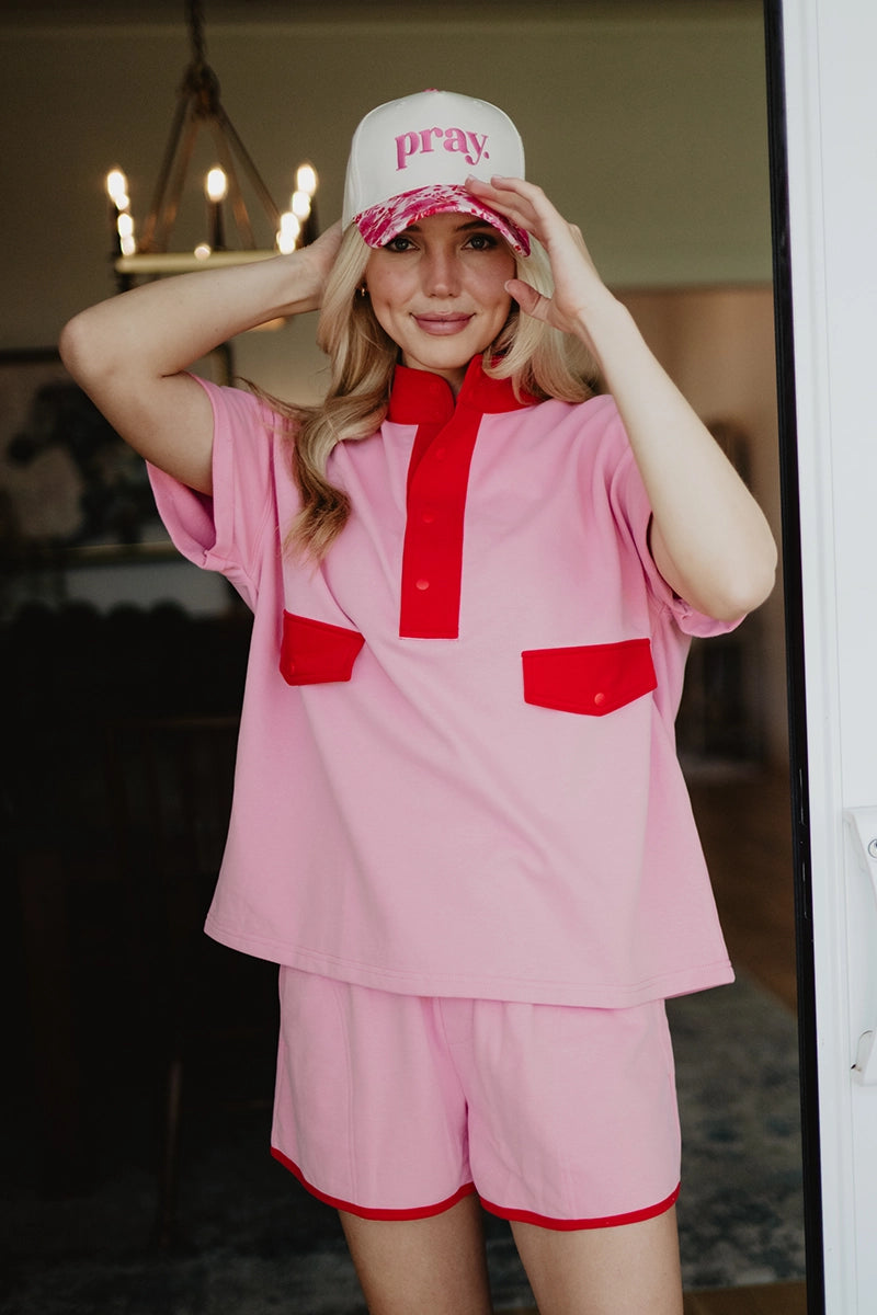 Pink & Red Wholesale Short Sleeve Snap Set