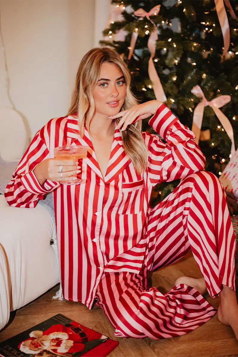 Blush Striped Satin Wholesale Women Matching Pajama Pants