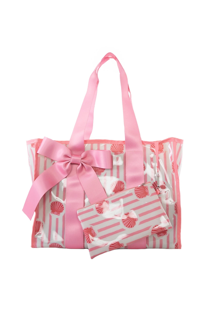 Seashells Ribbon Handle Striped Jelly Tote Handbags Wholesale