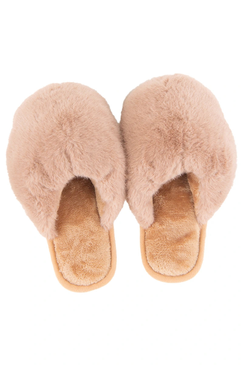 Tan Faux Fur Jumbo Slippers Wholesale