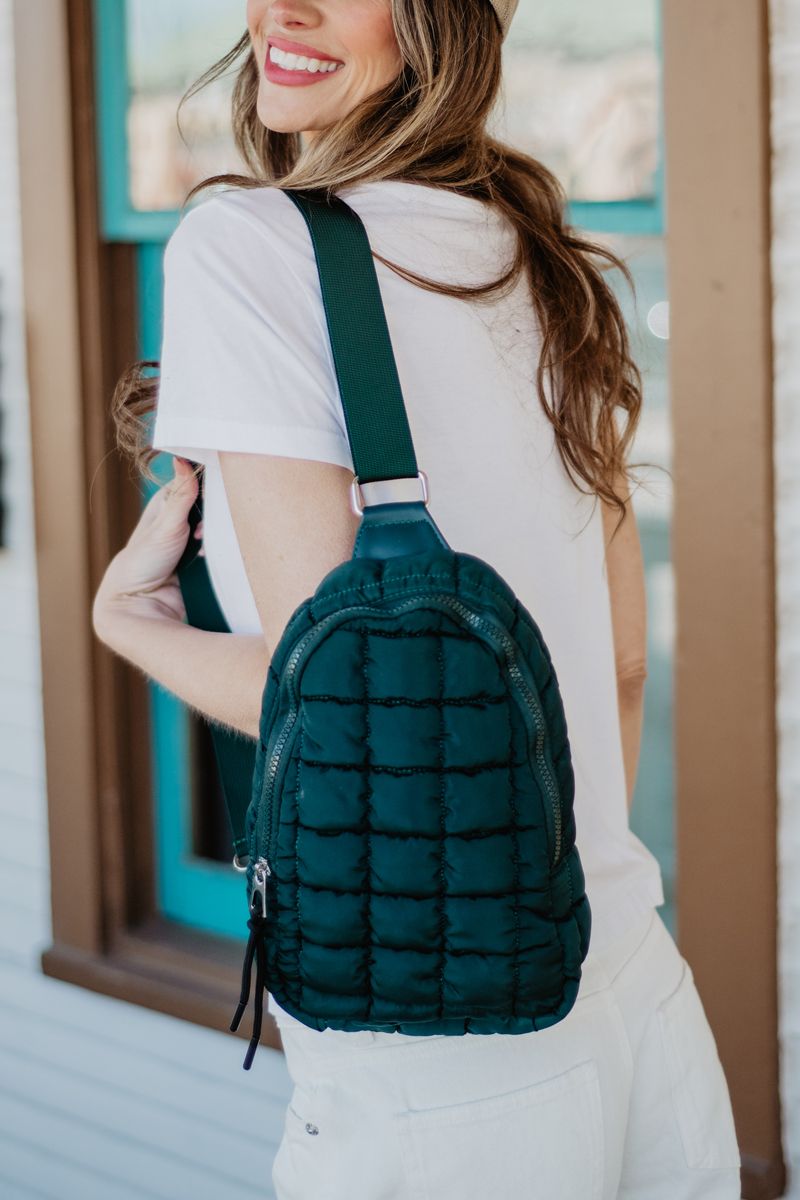 Forest Green Wholesale Crossbody Quilted Sling Bag