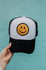 Happy Face Wholesale Trucker Hat (Black and White)