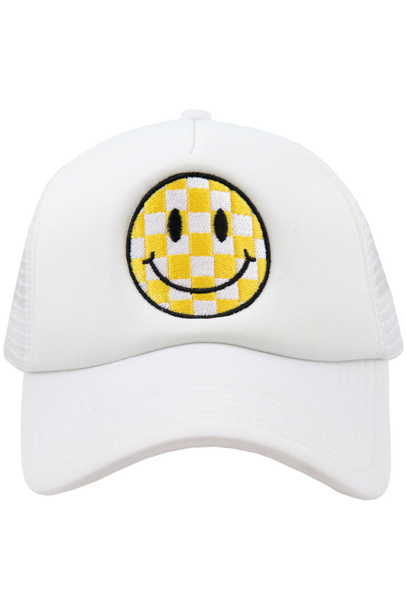 Yellow Checkered Happy Face Wholesale Foam Trucker Hat