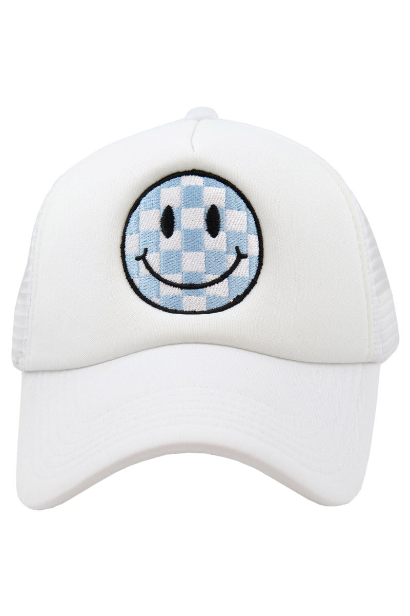 Light Blue Checkered Happy Face Wholesale Foam Hat