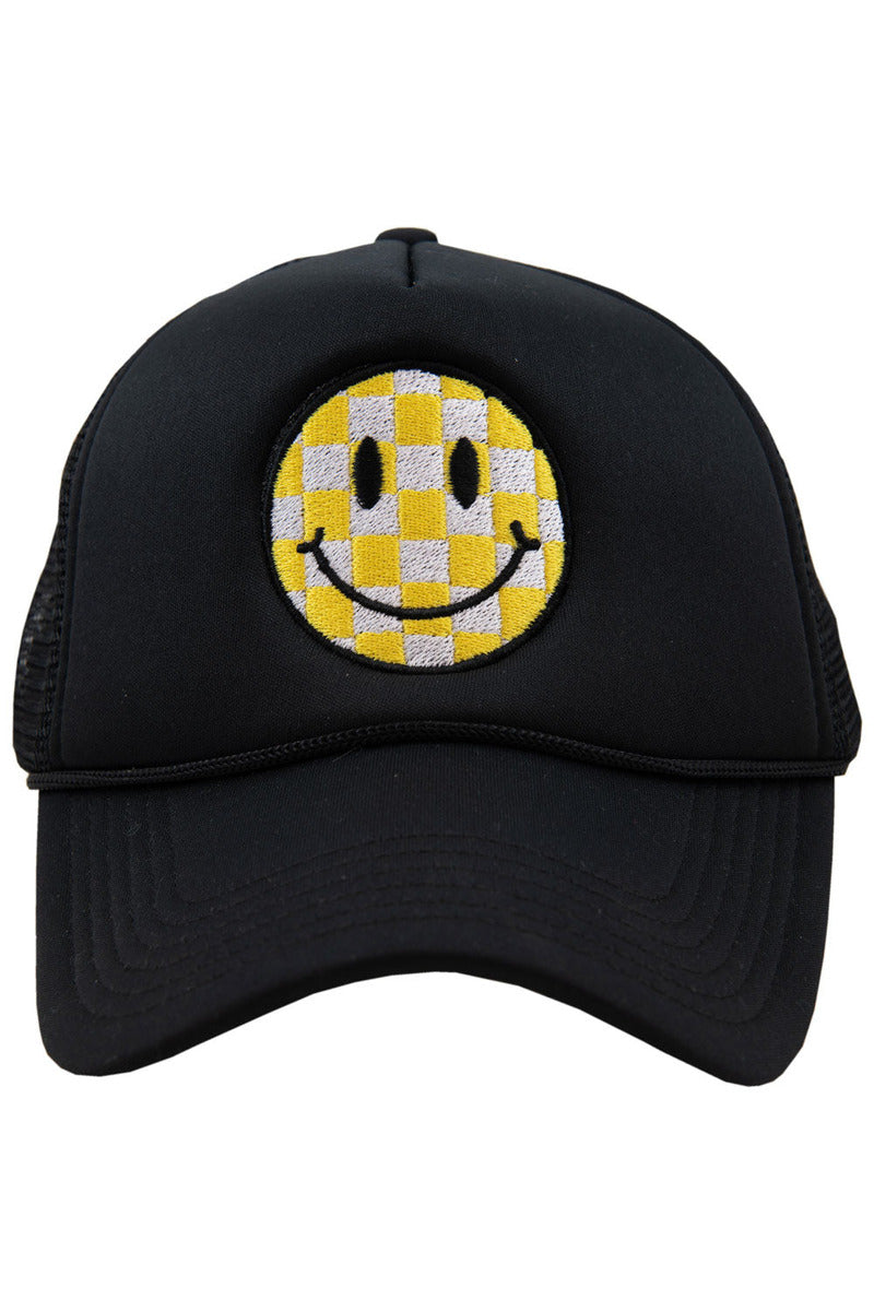 Yellow Checkered Happy Face Wholesale Foam Trucker Hat