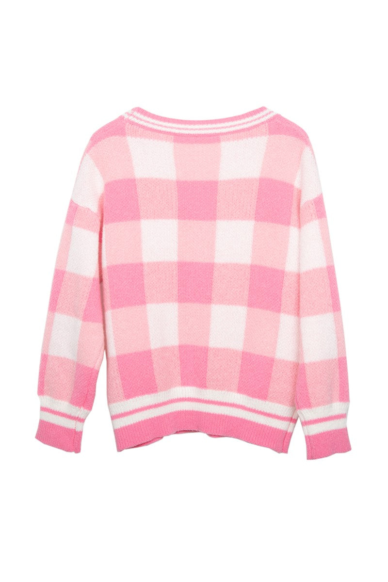 Plaid Gold Button Knitted Wholesale Cardigan