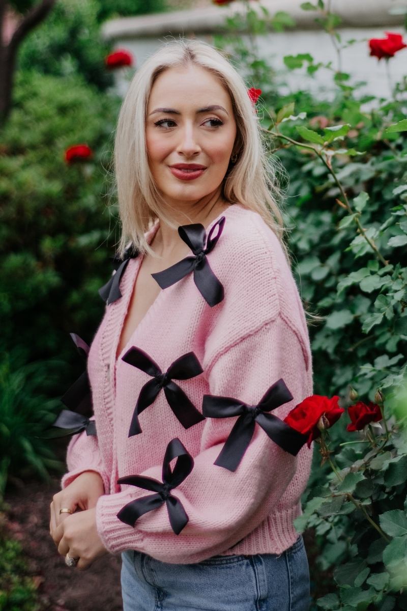 Satin Bow Knit Wholesale Cardigan Sweater